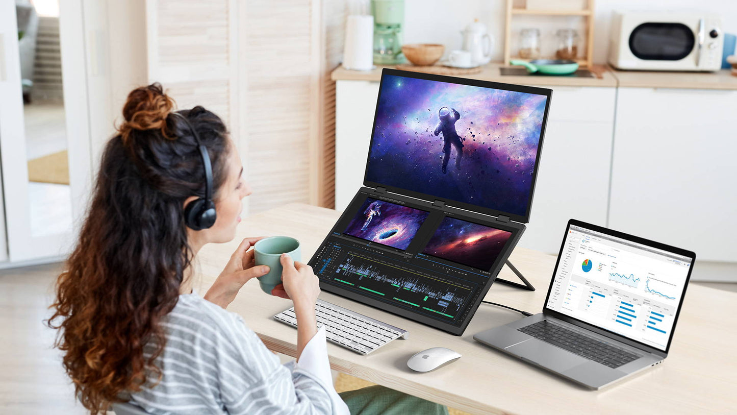 EVICIV 18.5" Touchscreen Portable Monitor 100Hz 1080P USB-C HDMI Dual Folding Stacked Gaming Display for Laptops PC Mac Phone - Limetastore