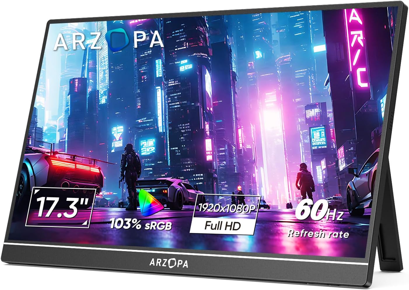 ARZOPA 17.3" Portable Gaming Monitor | 1080P FHD IPS, Kickstand, USB‑C & HDMI