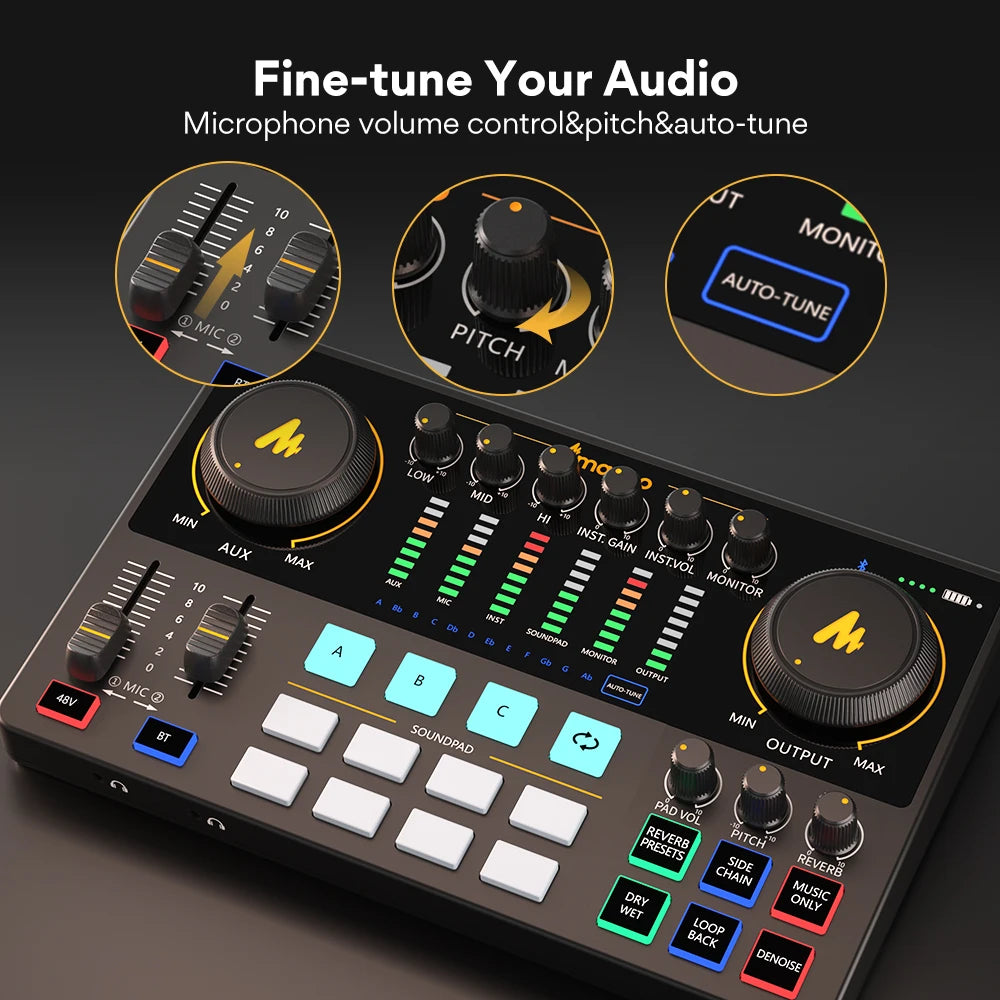 MaonoCaster AME2 – Vsestranski podkast studio | Zvočna kartica + avdio vmesnik + mešalna miza za prenose v živo, kitaro, osebne računalnike in mobilne naprave