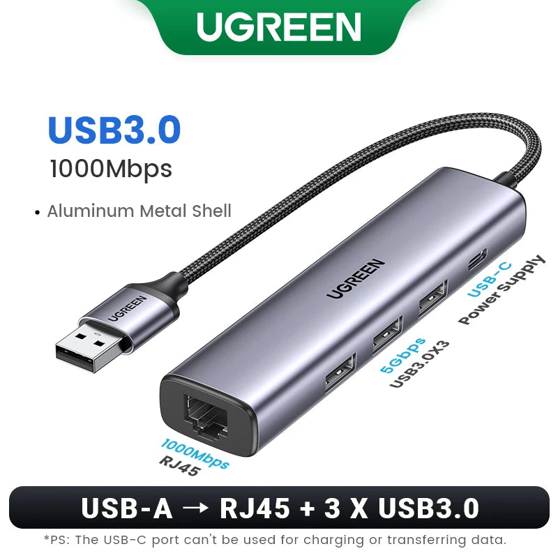 UGREEN USB Ethernet Adapter 1000/100Mbps USB 3.0 HUB RJ45 LAN
