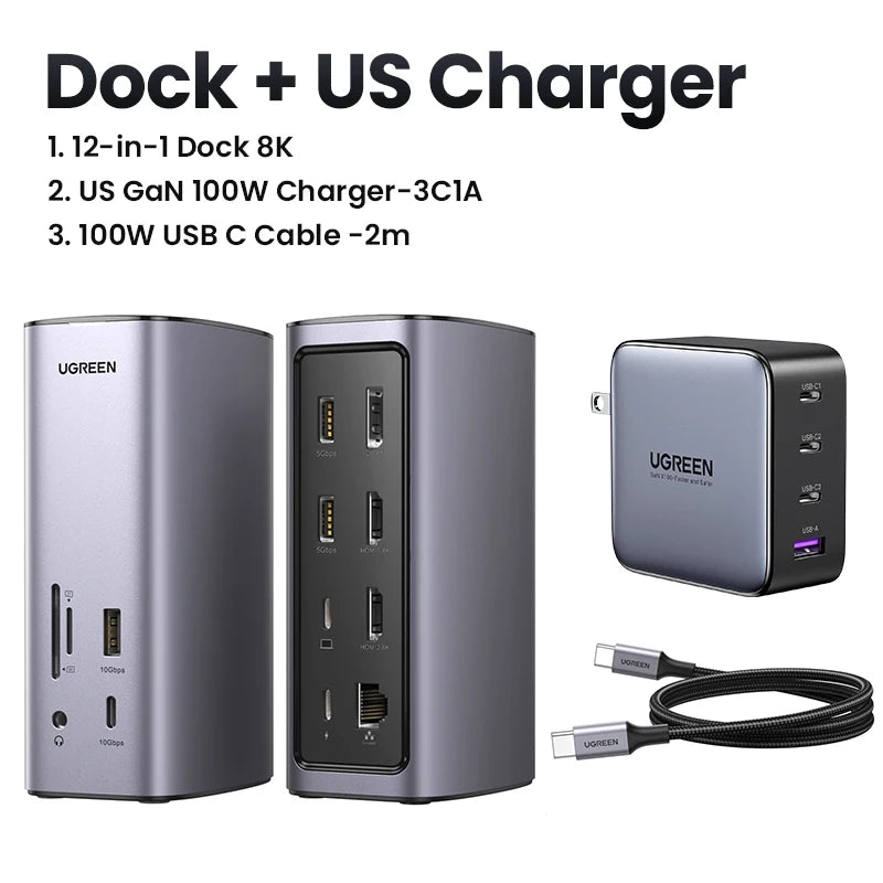 UGREEN 12-v-1 priklopna postaja USB-C z 8K HDMI, 4K60Hz DisplayPort, trojnim zaslonom