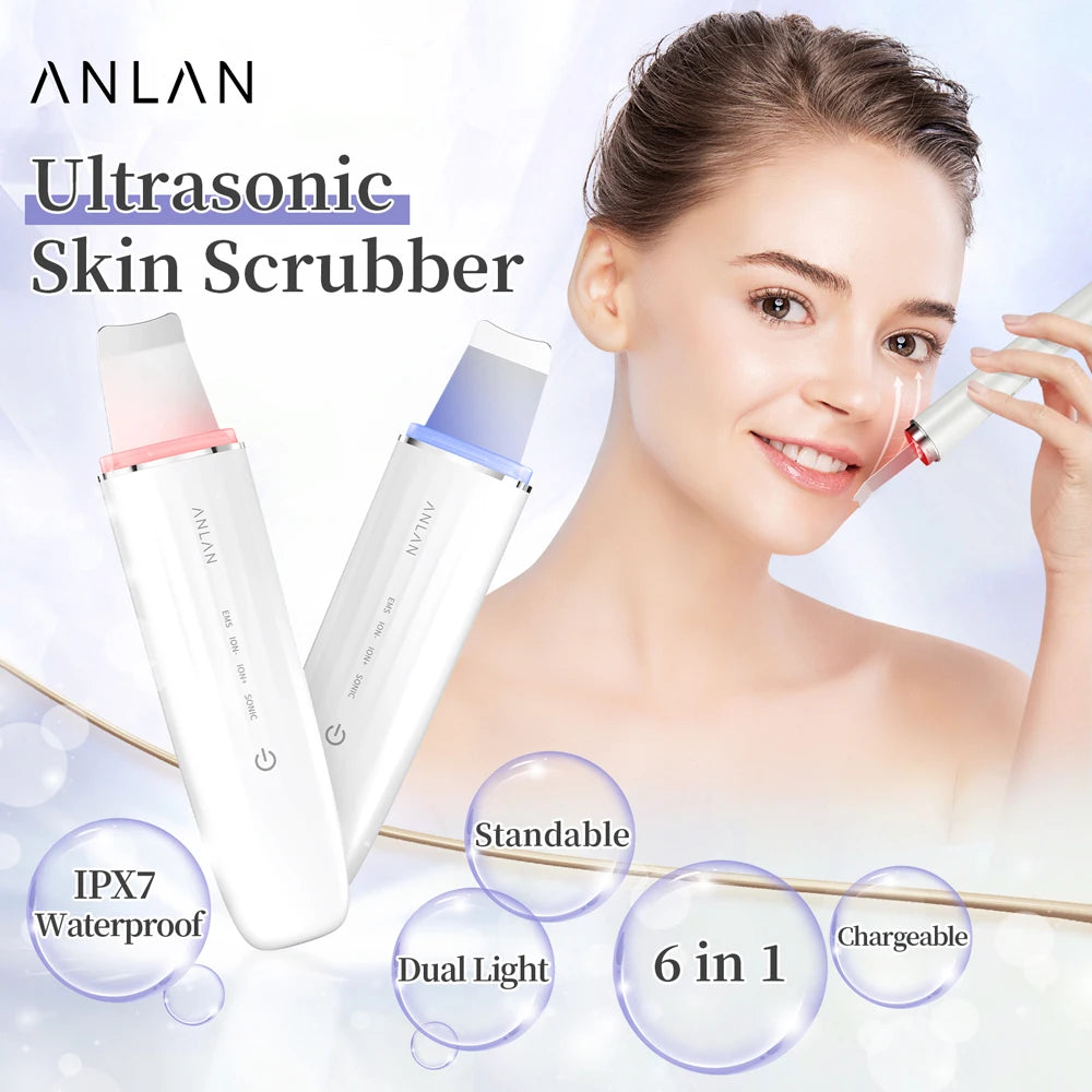 ANLAN Ultrasonic Skin Scrubber Peeling Facial Ultrasonic EMS Facial Lifting Red Blue Skin Care Pore Deep Cleansing Machine IPX7 - Limetastore