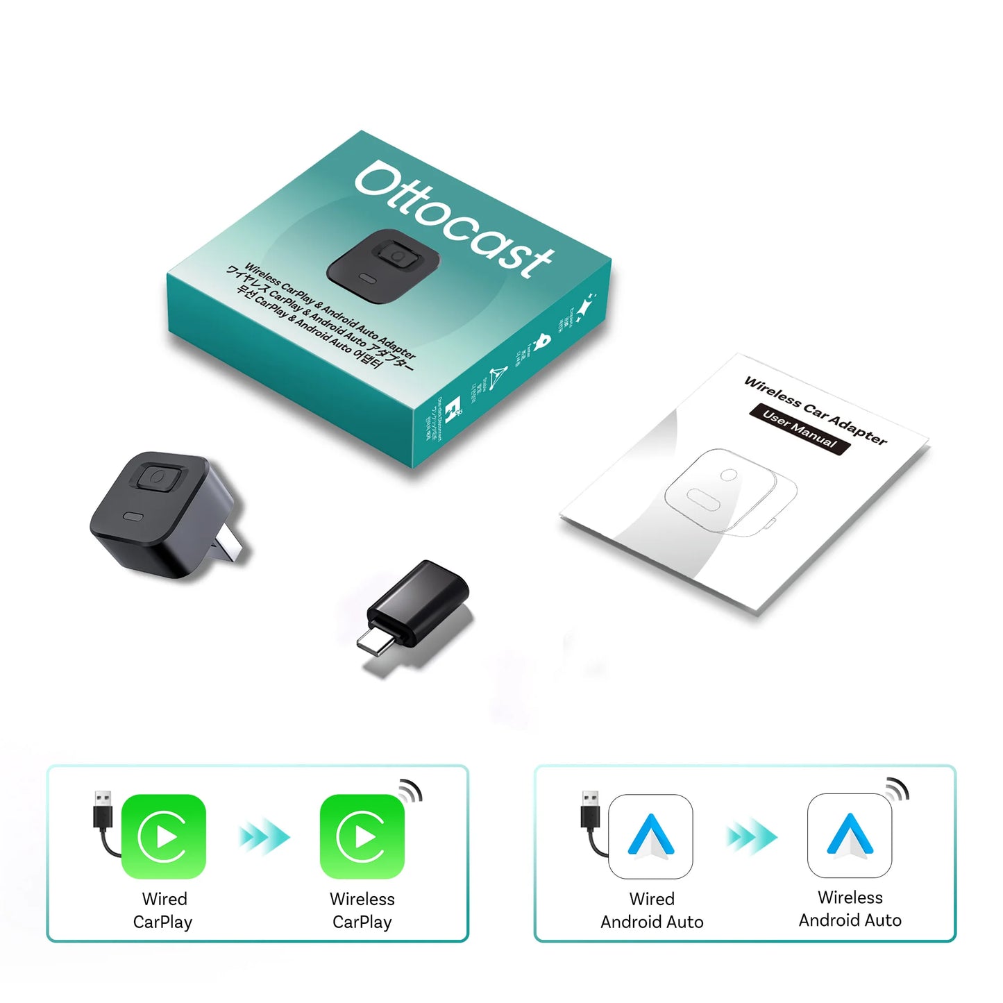 OTTOCAST Cube Mini brezžični Android Auto in CarPlay Dongle