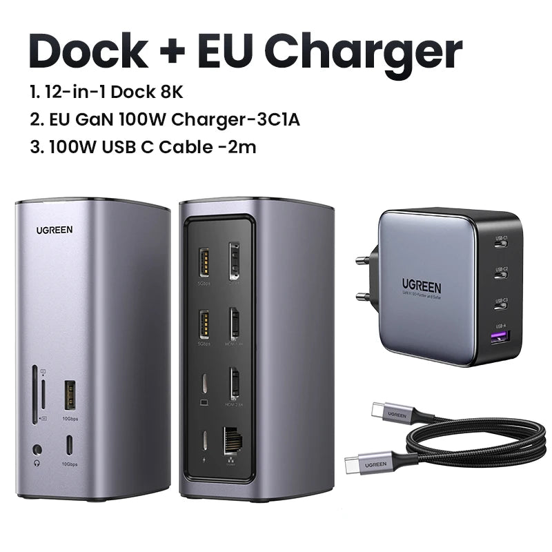 UGREEN 12-v-1 priklopna postaja USB-C z 8K HDMI, 4K60Hz DisplayPort, trojnim zaslonom