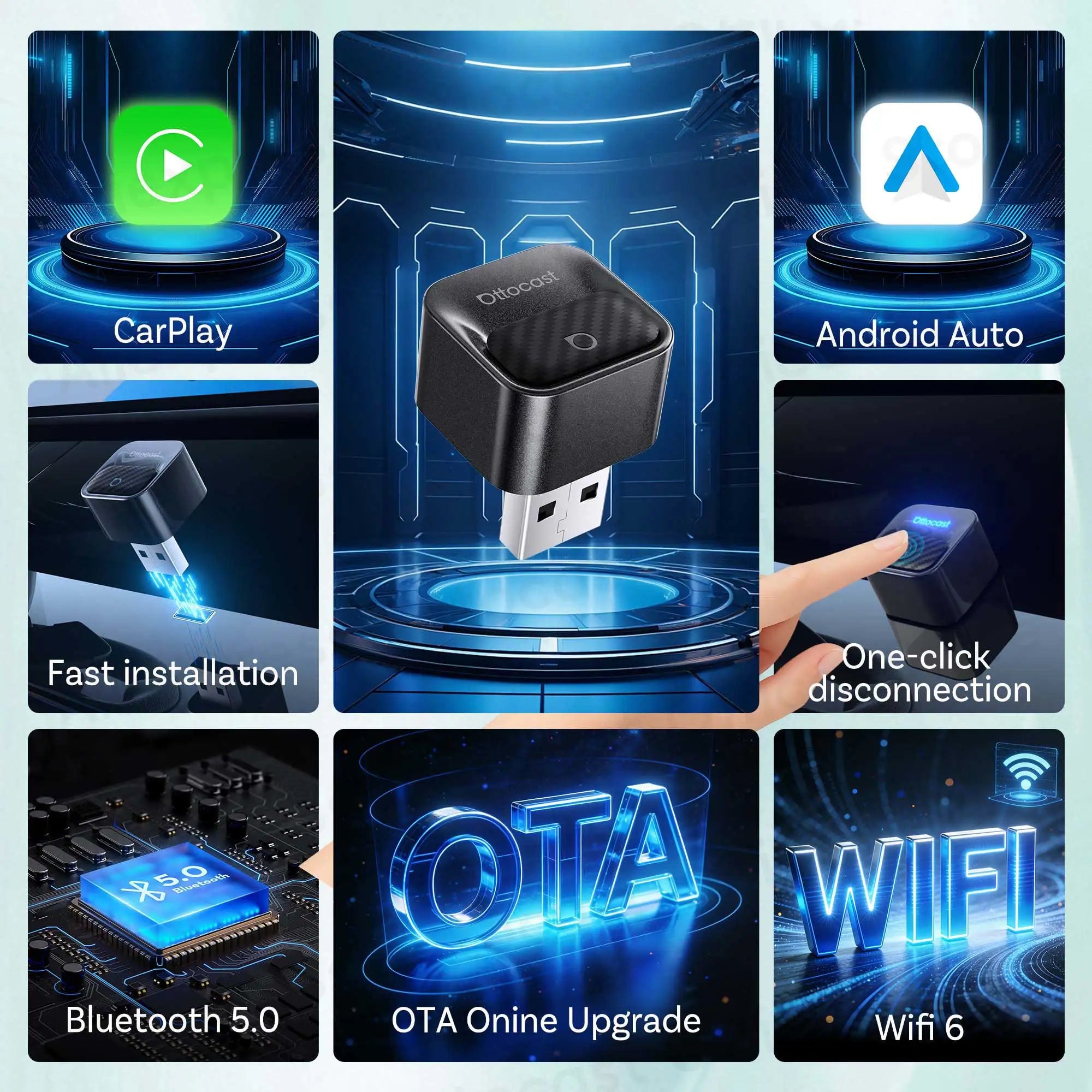 Brezžični adapter OTTOCAST Mini Core za CarPlay in Android Auto
