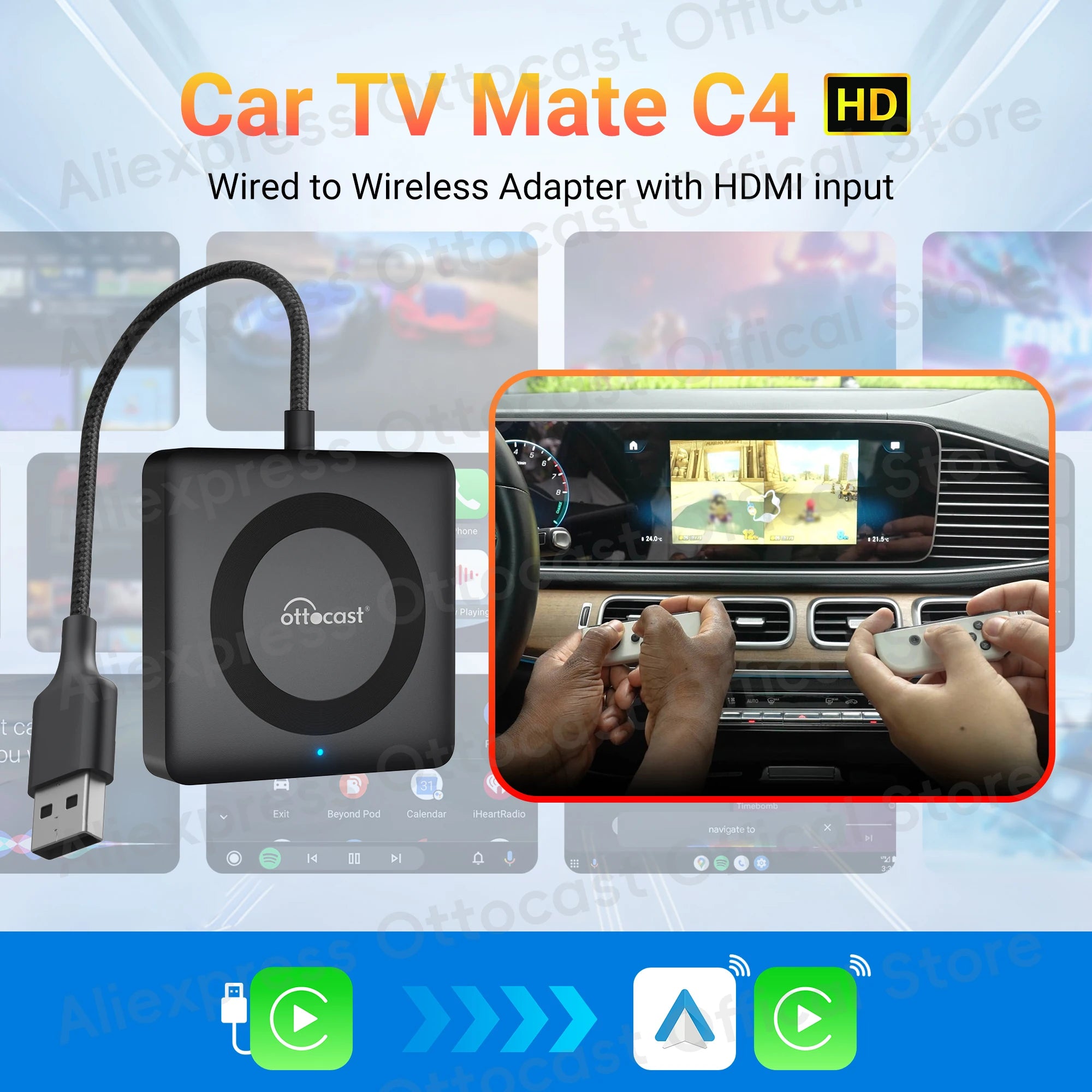 OTTOCAST Car TV Mate Max C4 Wireless CarPlay HDMI Adapter