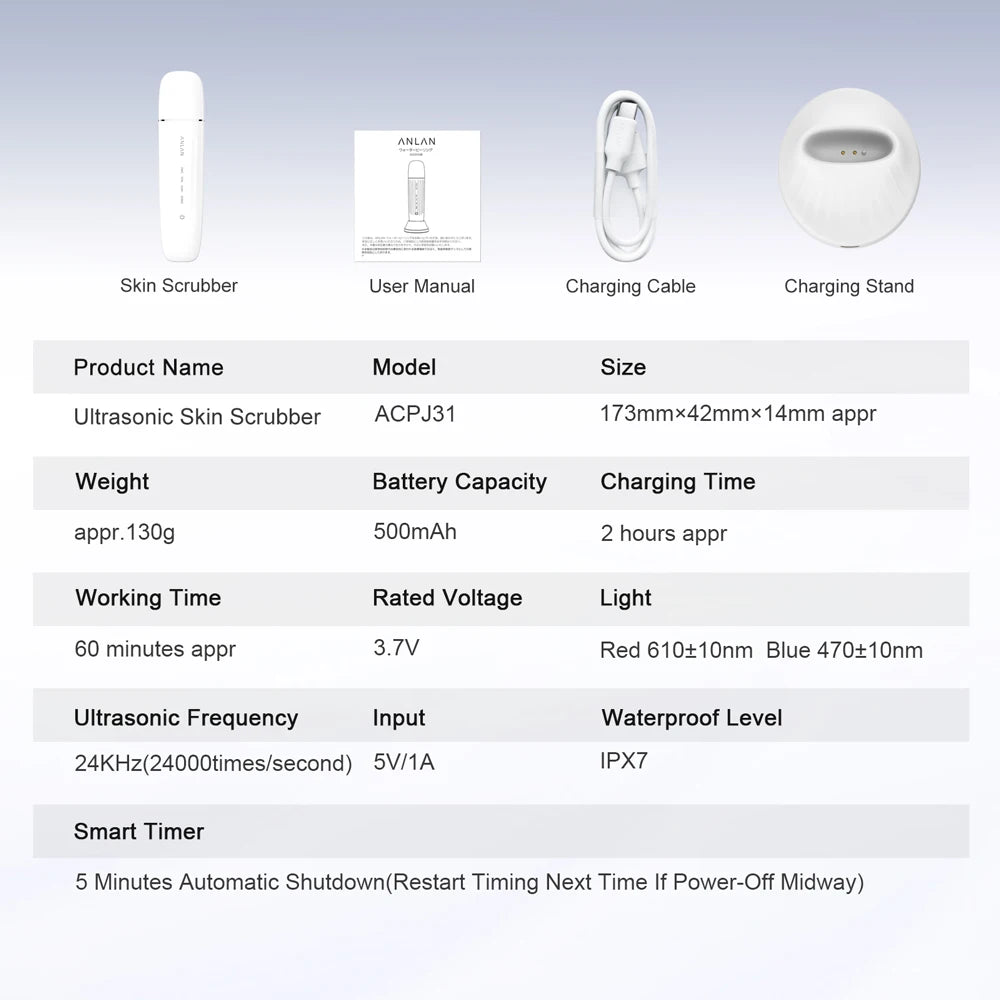 ANLAN Ultrasonic Skin Scrubber Peeling Facial Ultrasonic EMS Facial Lifting Red Blue Skin Care Pore Deep Cleansing Machine IPX7 - Limetastore