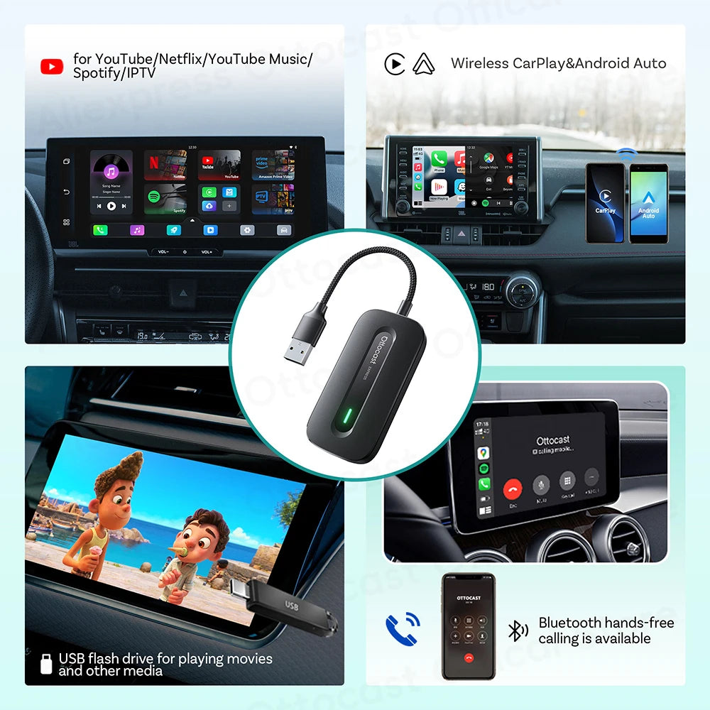 OTTOCAST Play2Video Express brezžična video AI škatla za CarPlay