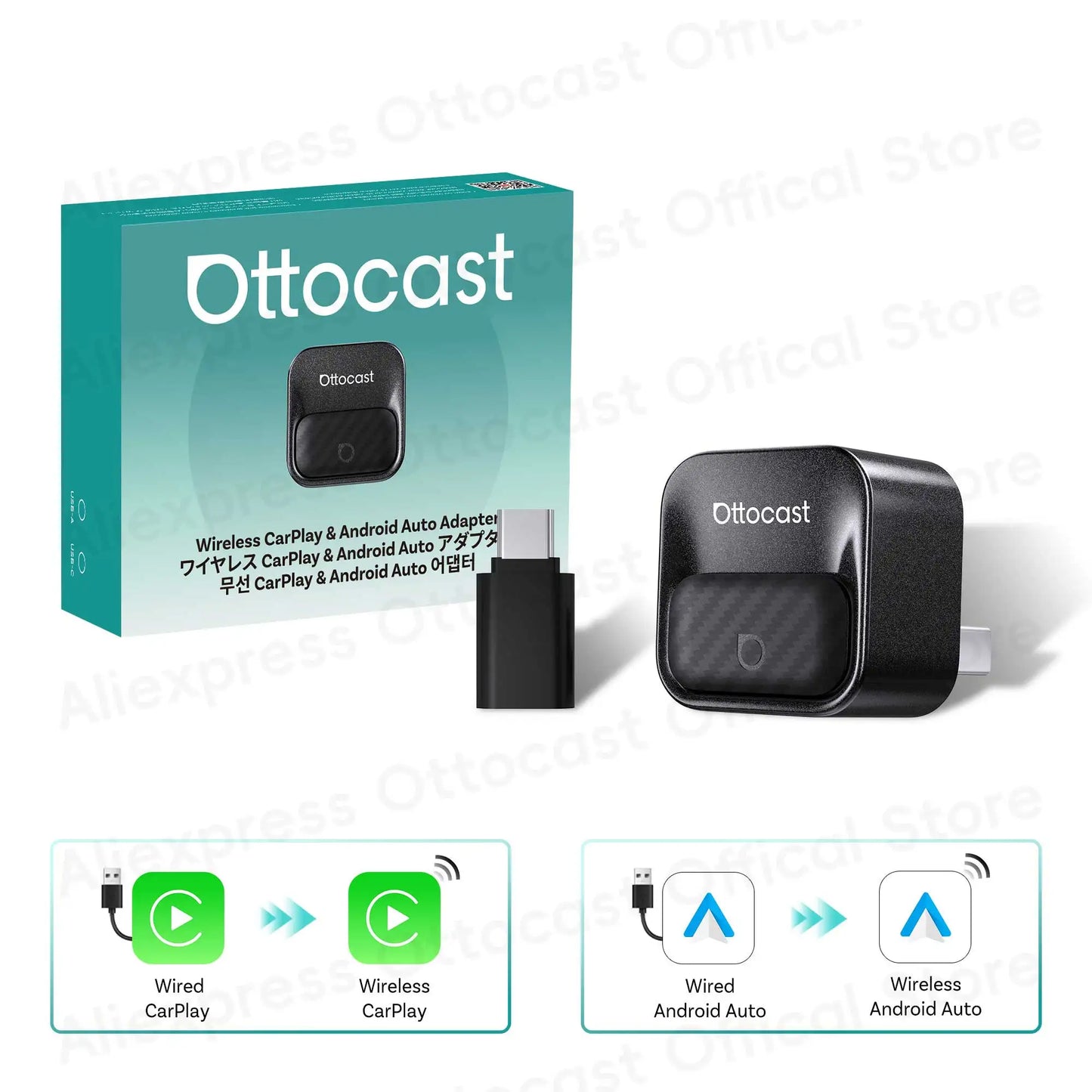 Brezžični adapter OTTOCAST Mini Core za CarPlay in Android Auto