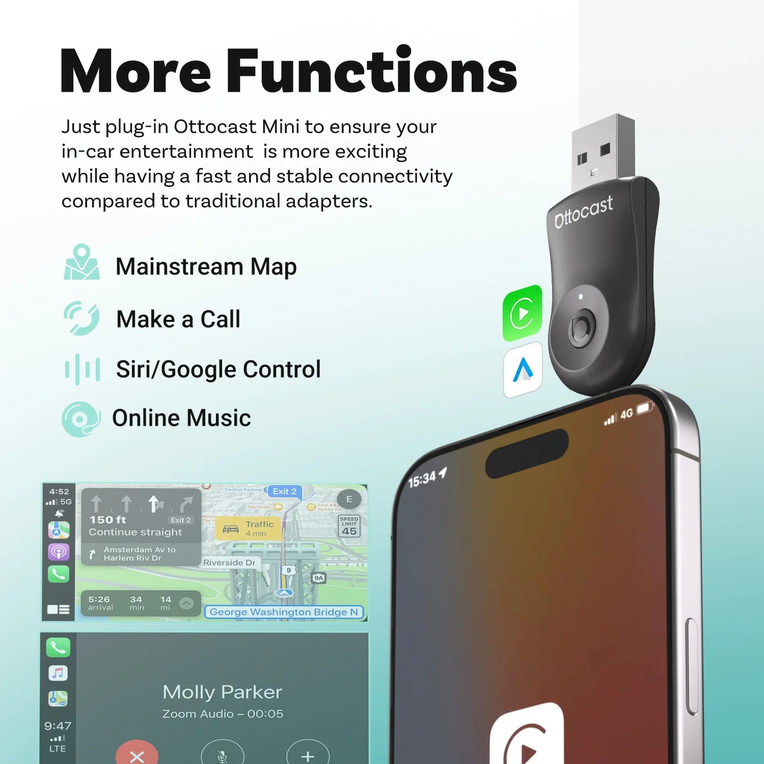 OTTOCAST Mini brezžični CarPlay in Android Auto adapter