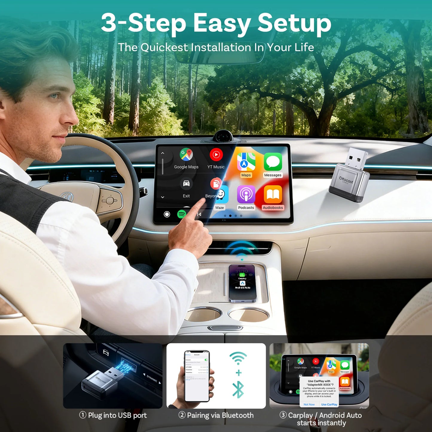 OTTOCAST Mini Gem 3.0 brezžični adapter CarPlay in Android Auto
