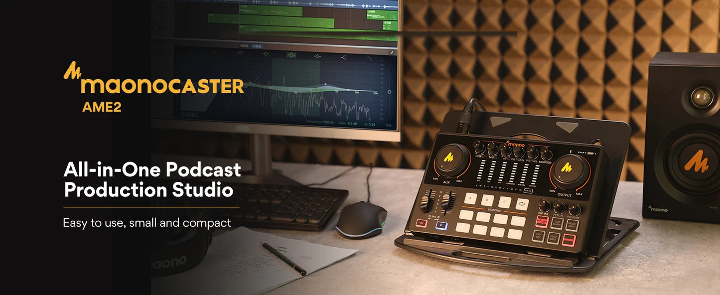 MaonoCaster AME2 – Vsestranski podkast studio | Zvočna kartica + avdio vmesnik + mešalna miza za prenose v živo, kitaro, osebne računalnike in mobilne naprave