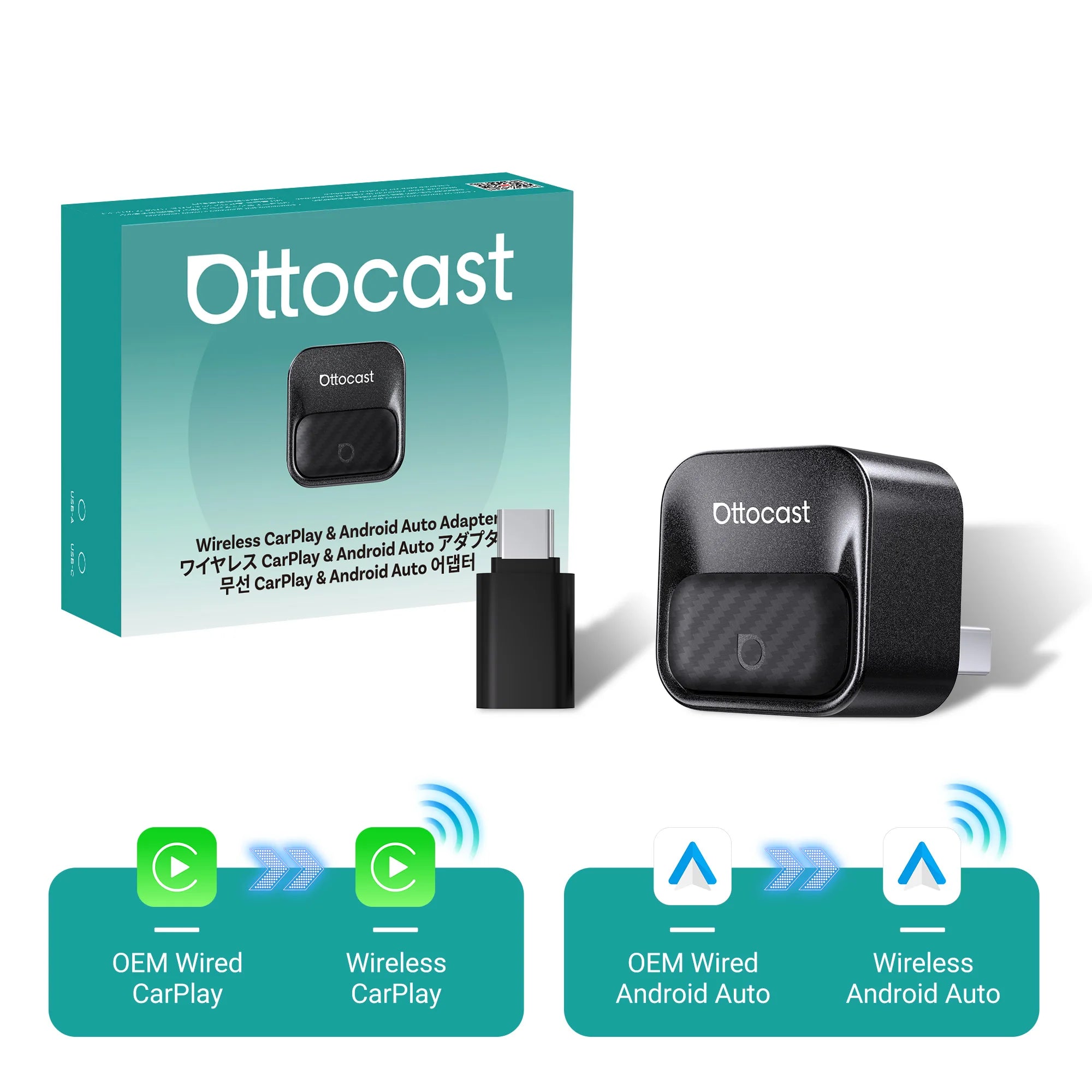 Brezžični adapter OTTOCAST Mini Core za CarPlay in Android Auto
