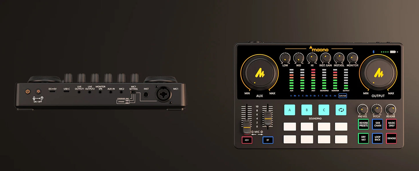 MaonoCaster AME2A – Komplet studijske opreme za podcaste »vse v enem« | Zvočna kartica + mikrofon XLR + avdio vmesnik za prenose v živo, YouTube, telefone in računalnike