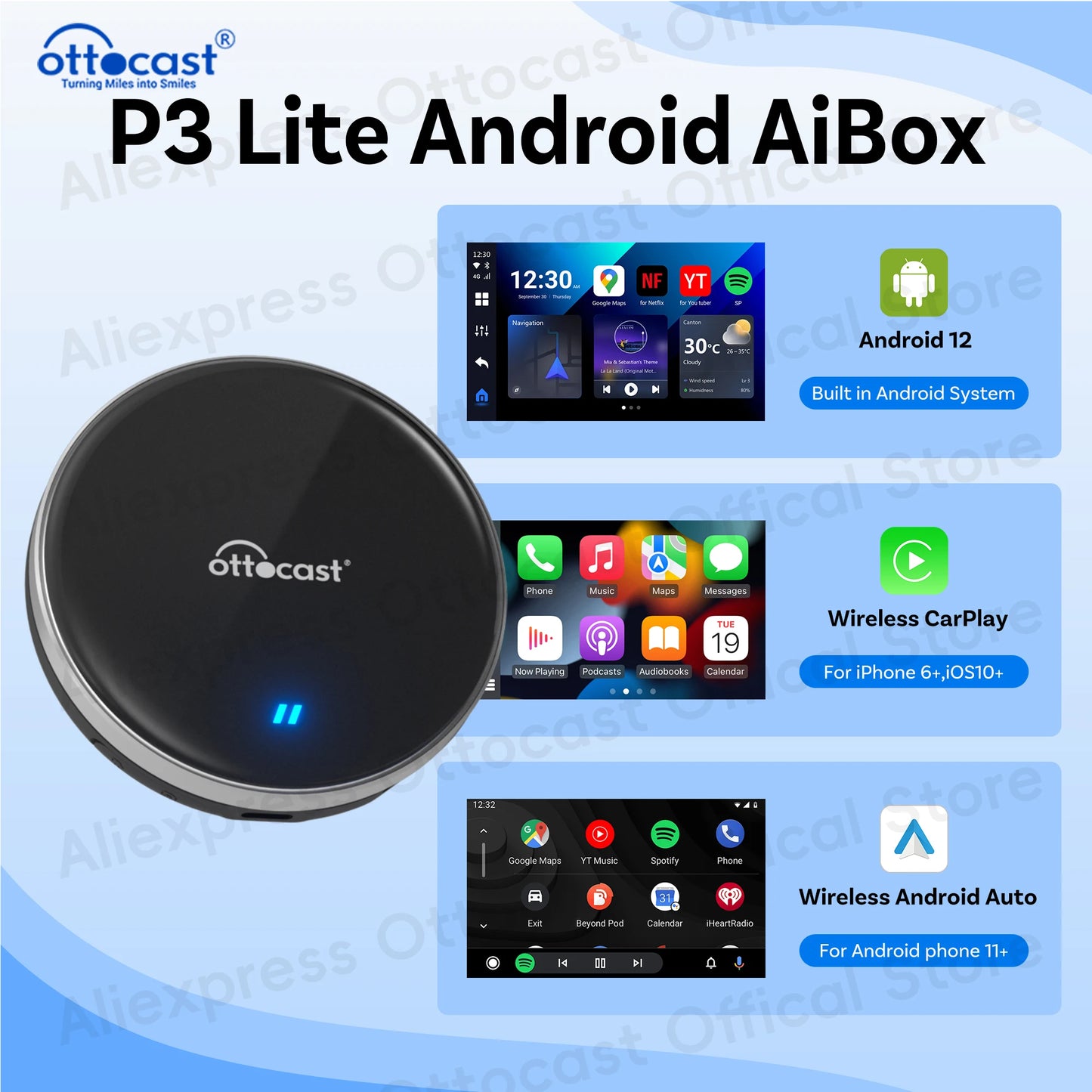 OTTOCAST P3 Lite OttoAiBox Brezžični CarPlay Android AI Box