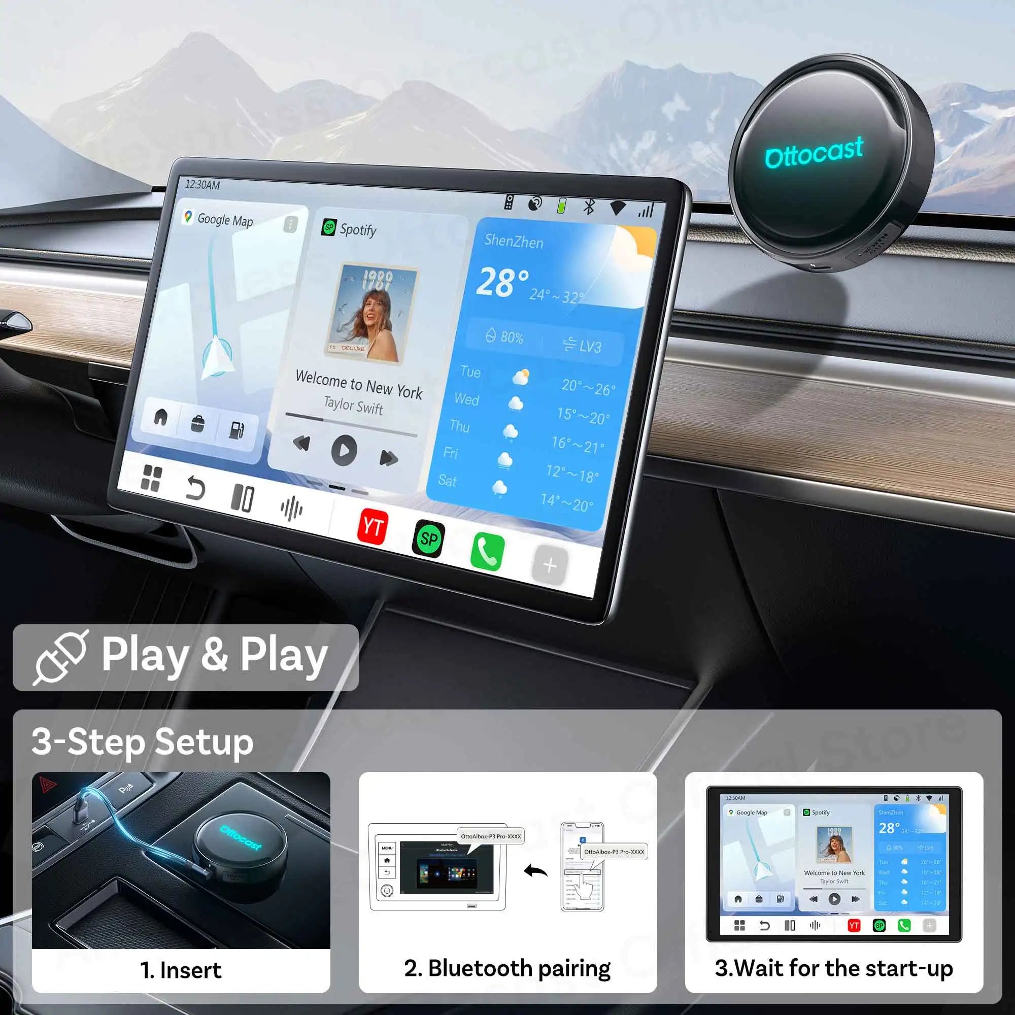 OTTOCAST P3 PRO Android 13 AI Box s HDMI in brezžičnim CarPlayom