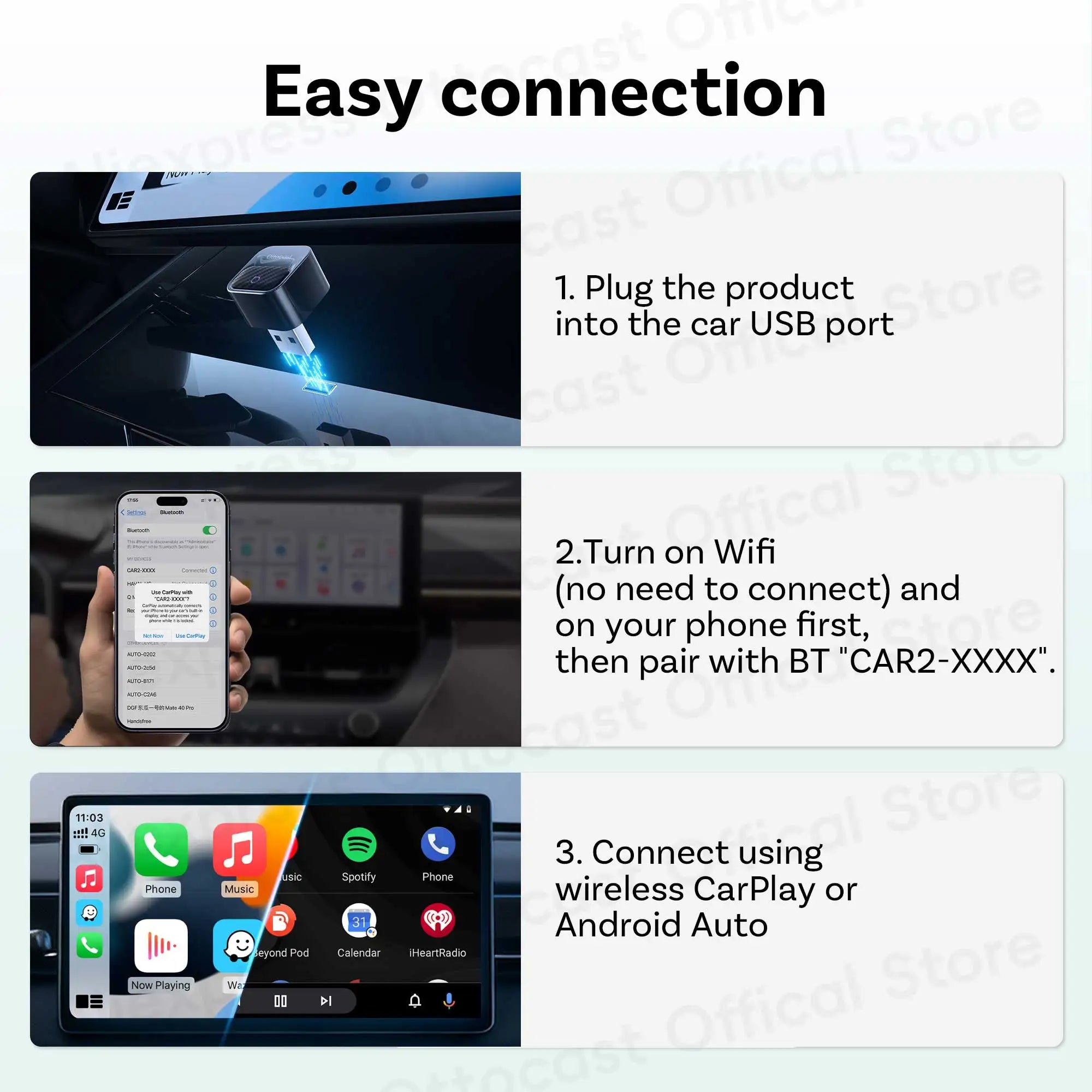 Brezžični adapter OTTOCAST Mini Core za CarPlay in Android Auto