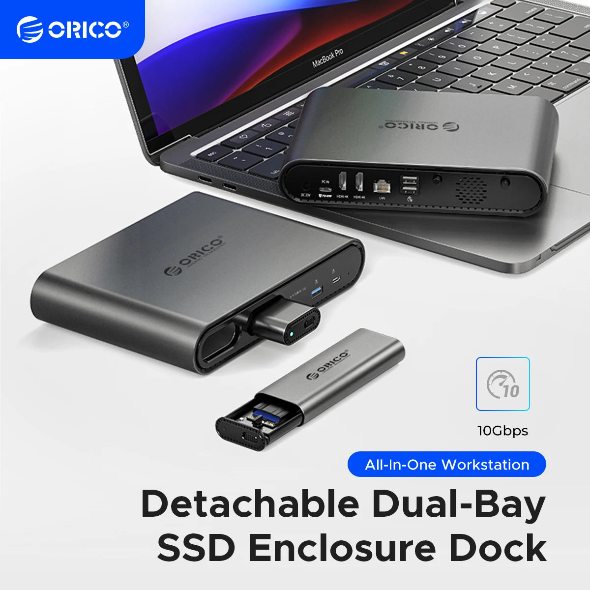 ORICO USB‑C Triple Display Docking Station with Dual M.2 NVMe/SATA SSD Enclosures