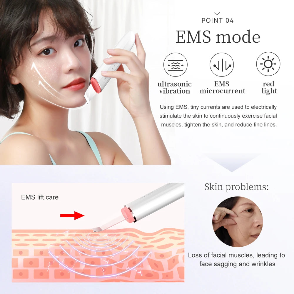 ANLAN Ultrasonic Skin Scrubber Peeling Facial Ultrasonic EMS Facial Lifting Red Blue Skin Care Pore Deep Cleansing Machine IPX7 - Limetastore