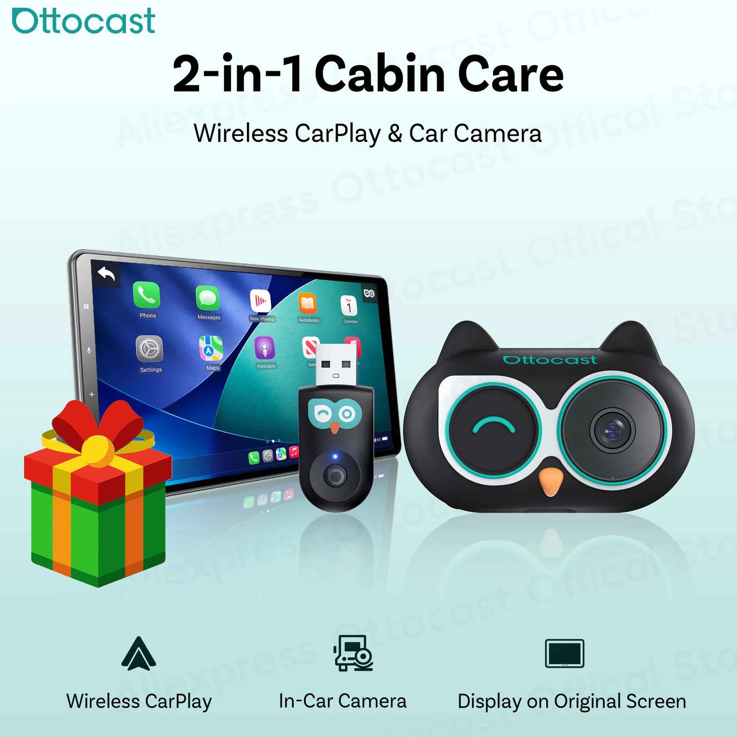 OTTOCAST Cabin Care 2-v-1 brezžični CarPlay + kamera