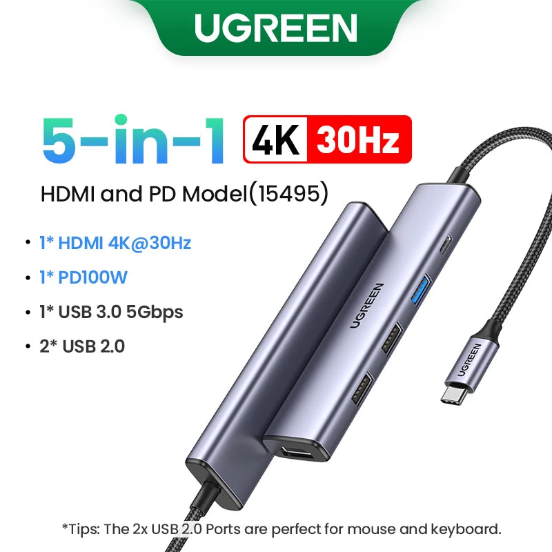 GREEN zvezdišče USB‑C 7‑v‑1 s HDMI 4K, SD/TF, USB‑A 5Gbps, PD100W – Type‑C 3.1