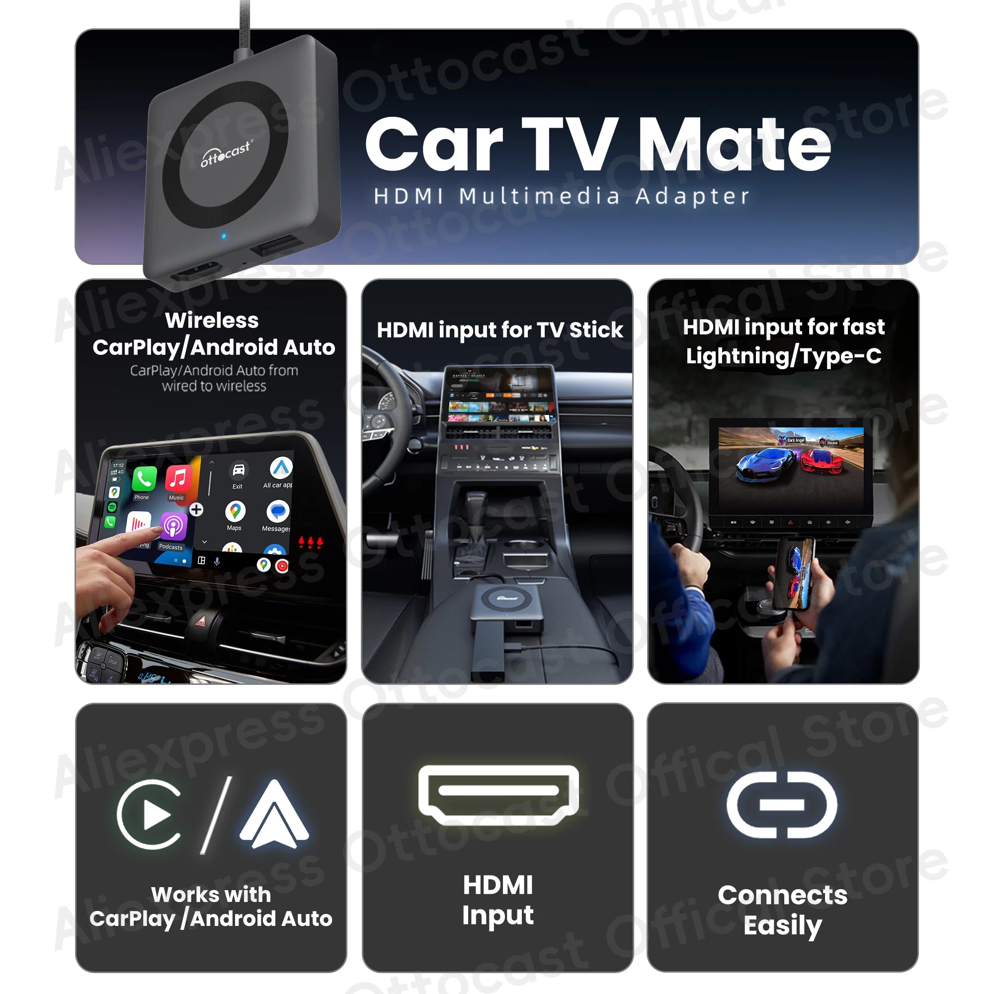 OTTOCAST Express Car TV Mate brezžični CarPlay HDMI adapter