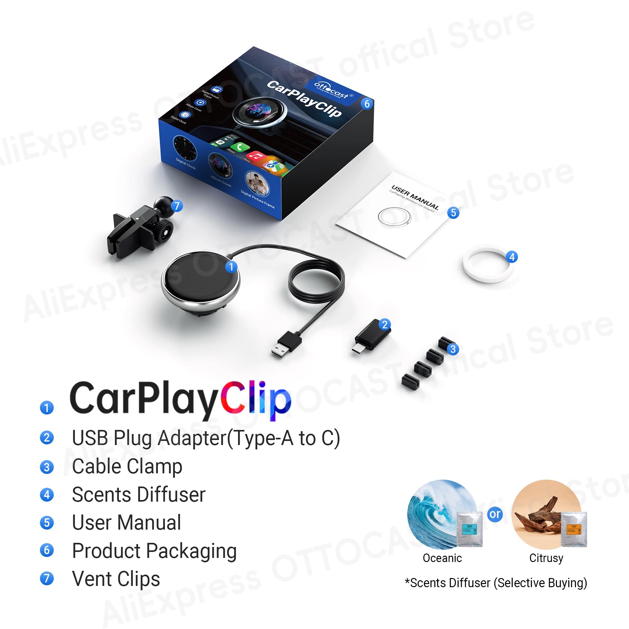 OTTOCAST CarPlay Clip Wireless Adapter & Air Freshener