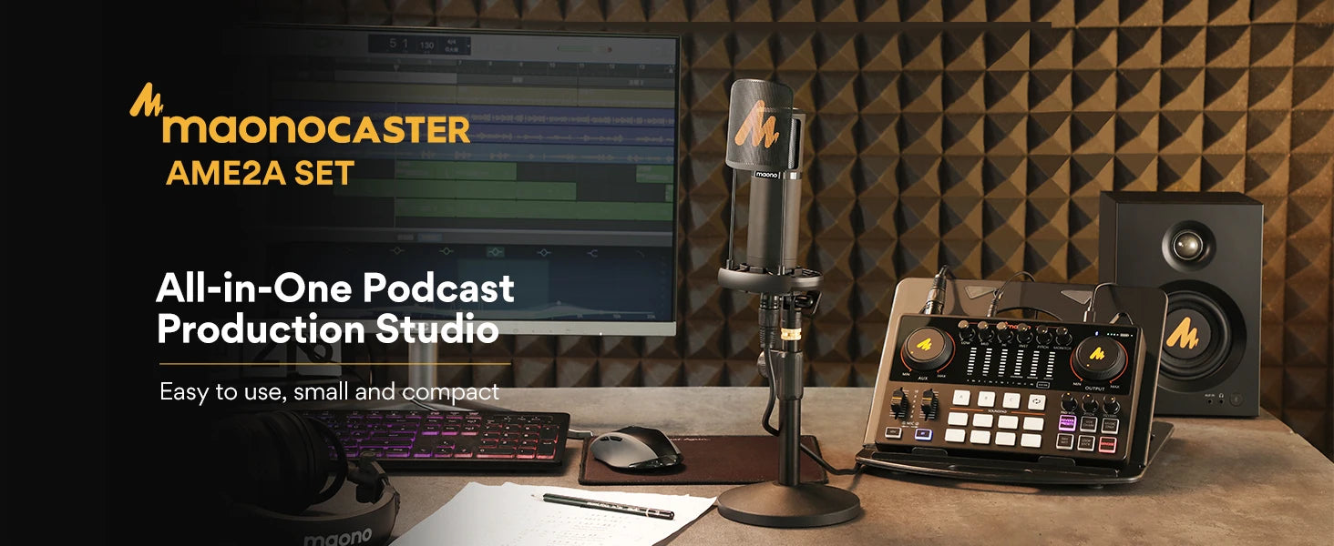 Maonocaster AME2A – zvočni vmesnik in komplet mikrofona XLR | Komplet za podcaste, DJ-e, YouTube in pretakanje v živo za telefon in računalnik