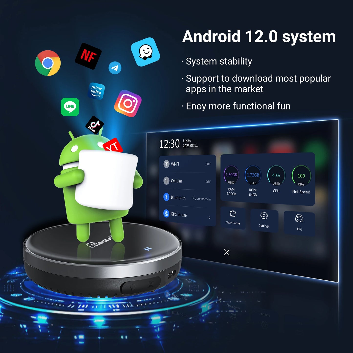 OTTOCAST P3 Lite OttoAiBox Brezžični CarPlay Android AI Box