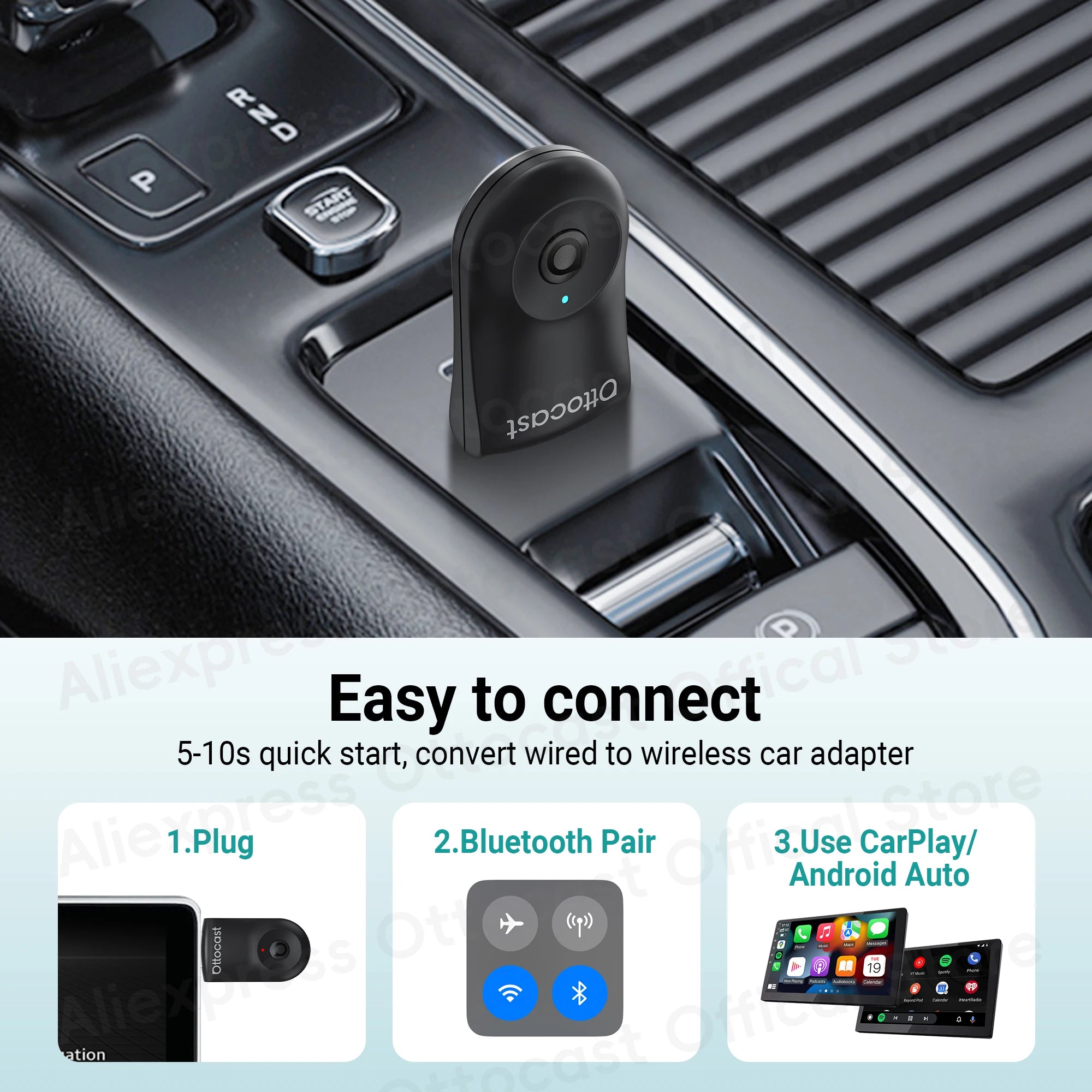 OTTOCAST Mini brezžični CarPlay in Android Auto adapter