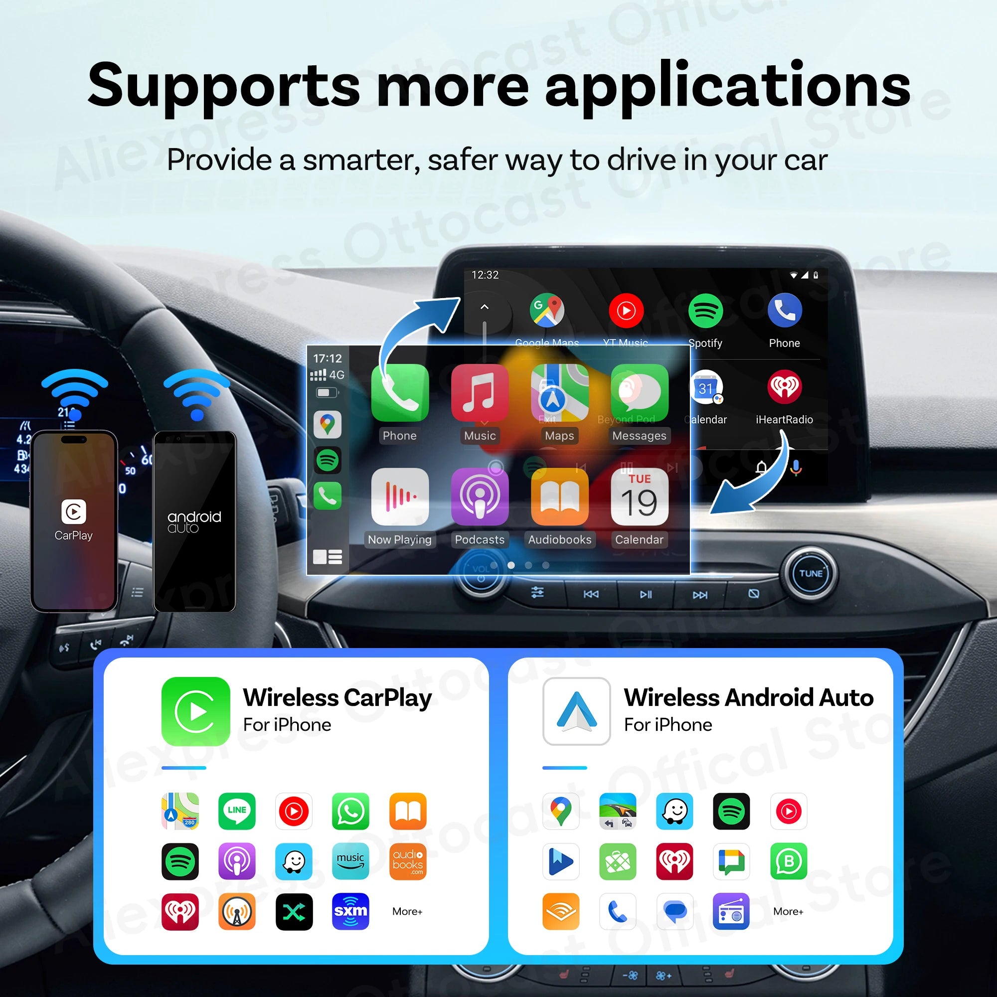 OTTOCAST Mini brezžični CarPlay in Android Auto adapter