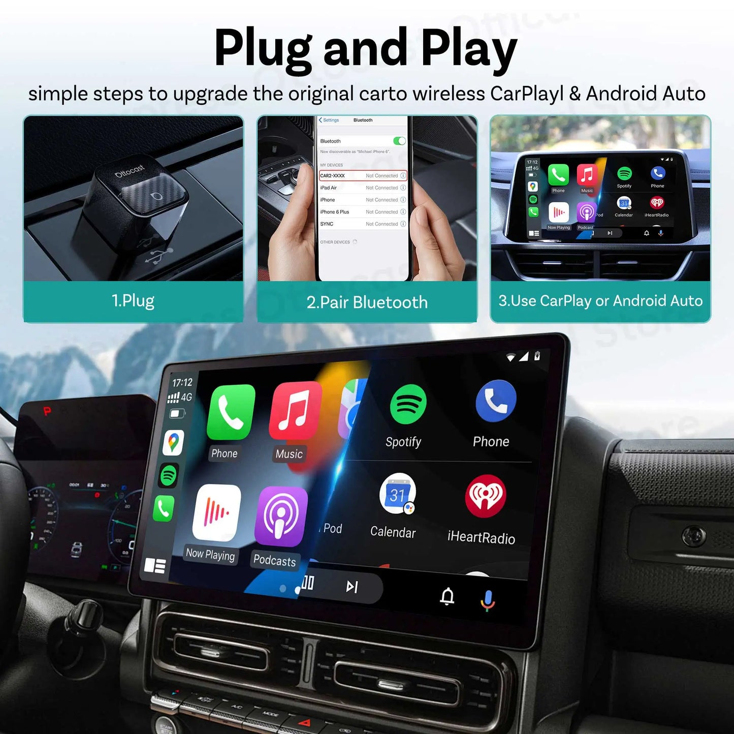Brezžični adapter OTTOCAST Mini Core za CarPlay in Android Auto