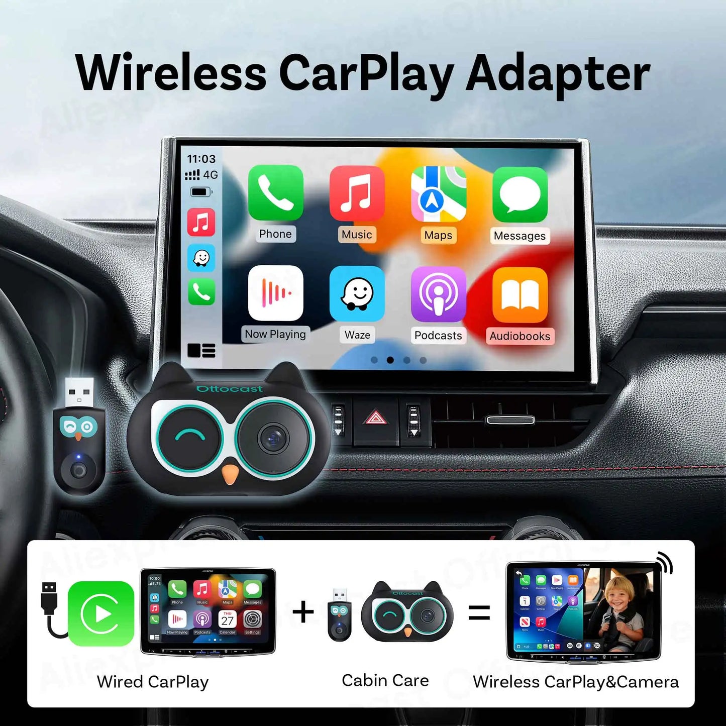 OTTOCAST Cabin Care 2-v-1 brezžični CarPlay + kamera