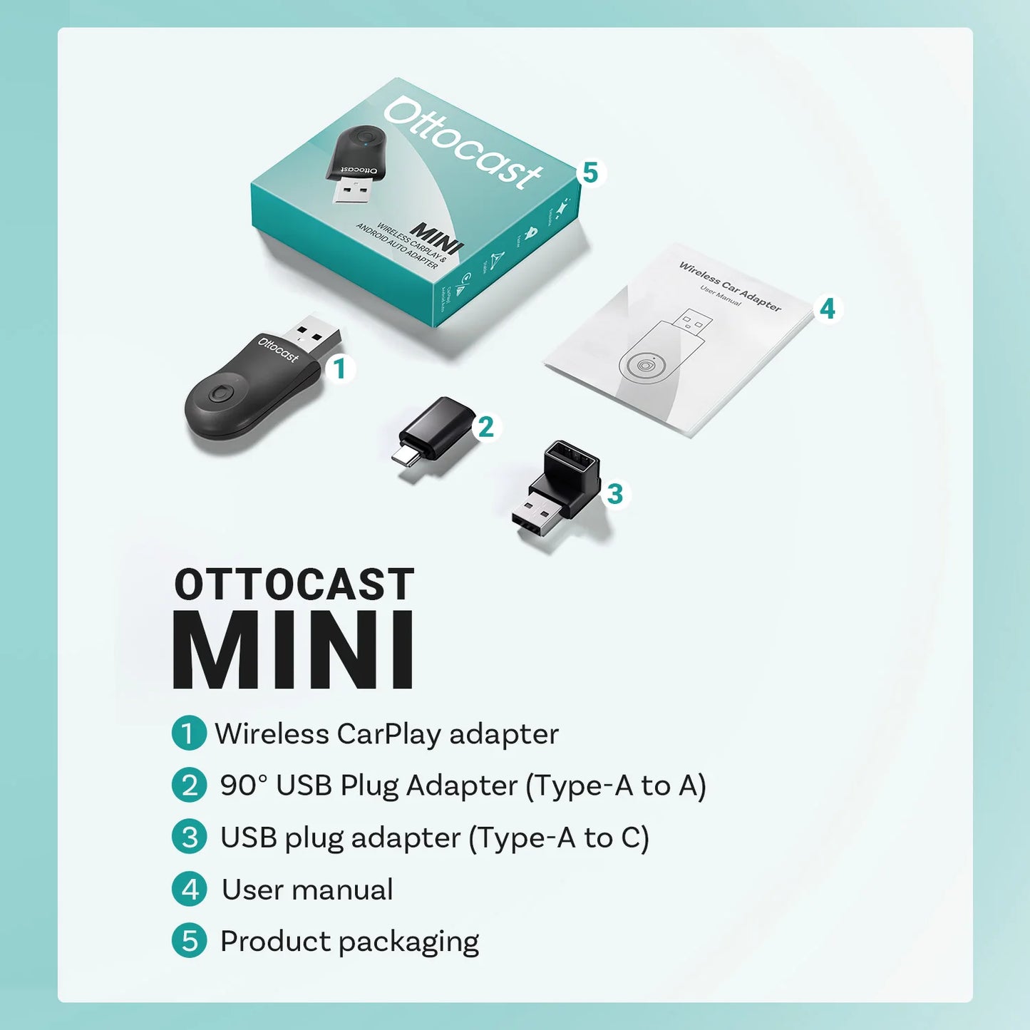 OTTOCAST Mini brezžični CarPlay in Android Auto adapter