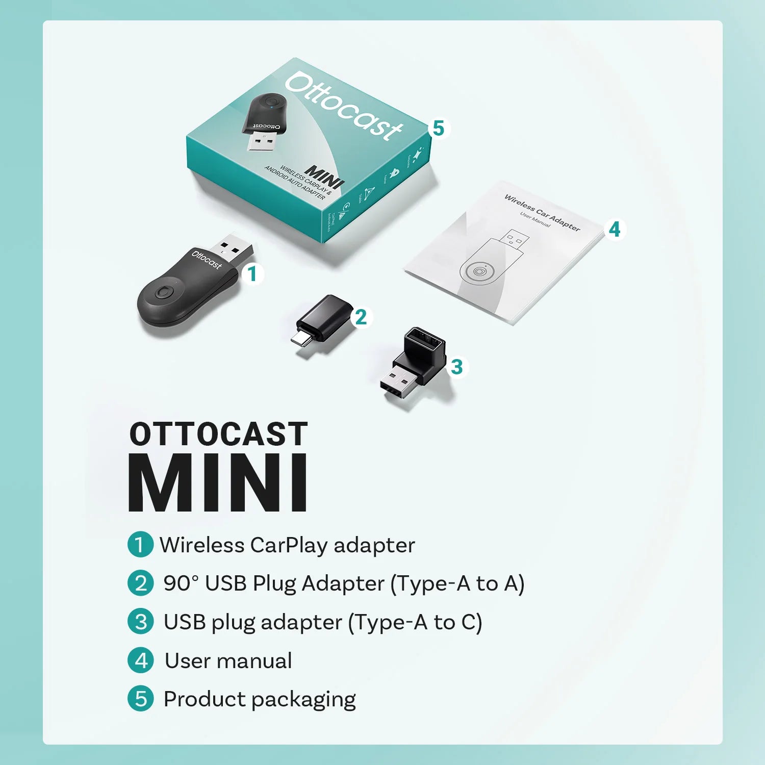 OTTOCAST Mini brezžični CarPlay in Android Auto adapter