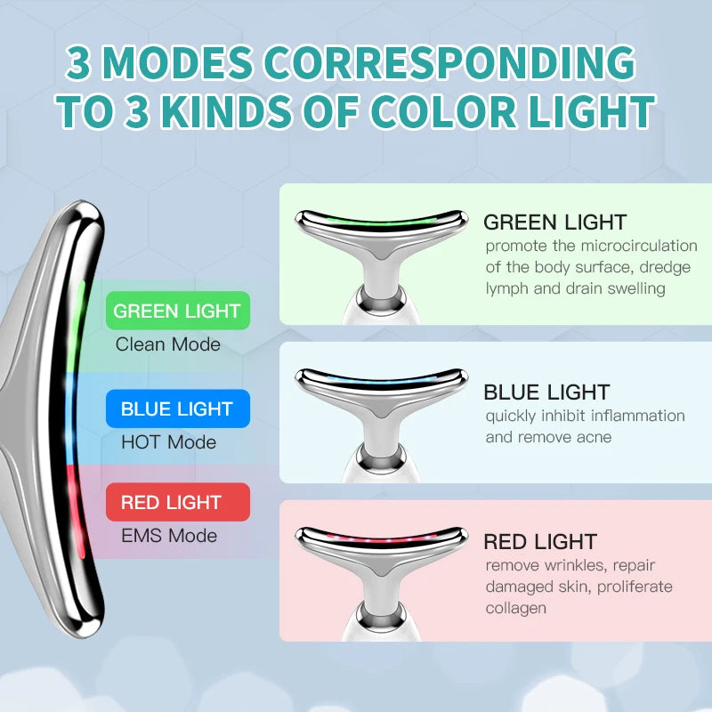ANLAN Neck Lifting Beauty Device – EMS Facial Neck Tightening, 3 Colors Light Skin Care Tool to Reduce Double Chin - Limetastore