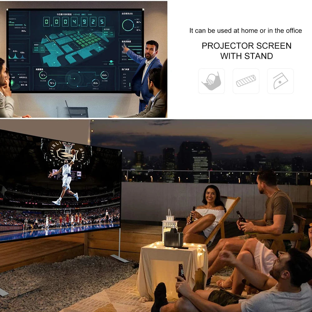 120-inch Premium Portable Projector Screen with Stand – 4K UHD, 3D Supported