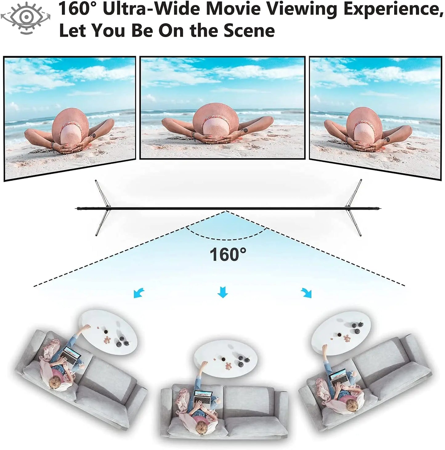 120-inch Premium Portable Projector Screen with Stand – 4K/2K Full HD & 3D Supported