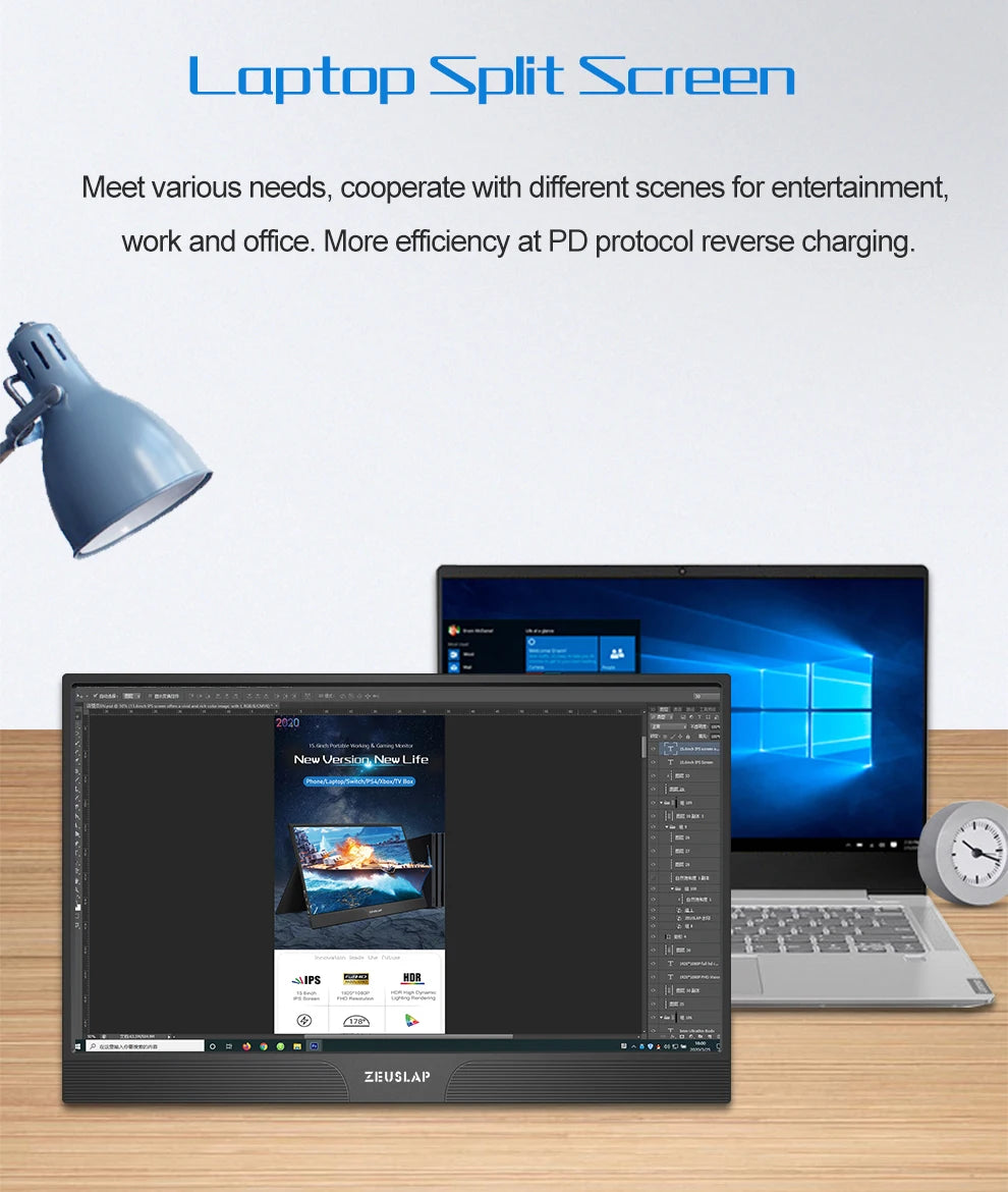 ZEUSLAP Z15ST 15,6" prenosni monitor na dotik | FHD 1080p, USB-C in HDMI, DeX/EMUI/TNT