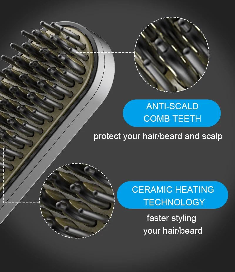 ANLAN Beard Hair Straightening Brush Hot Heated Comb for Men - Multifunctional Ceramic Straightener and Quick Hair Styler - Limetastore