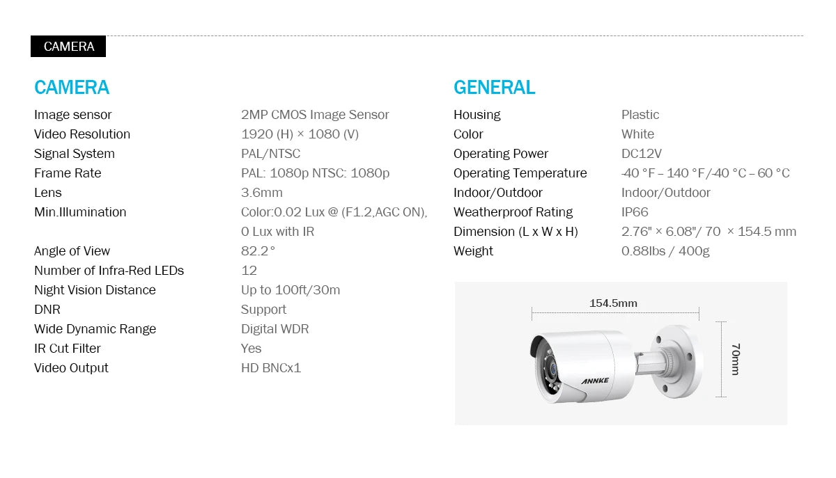 ANNKE 1080P H.265+ CCTV sistem | 8-kanalni DVR, 2MP bullet kamere, IP66 za zunanjo uporabo