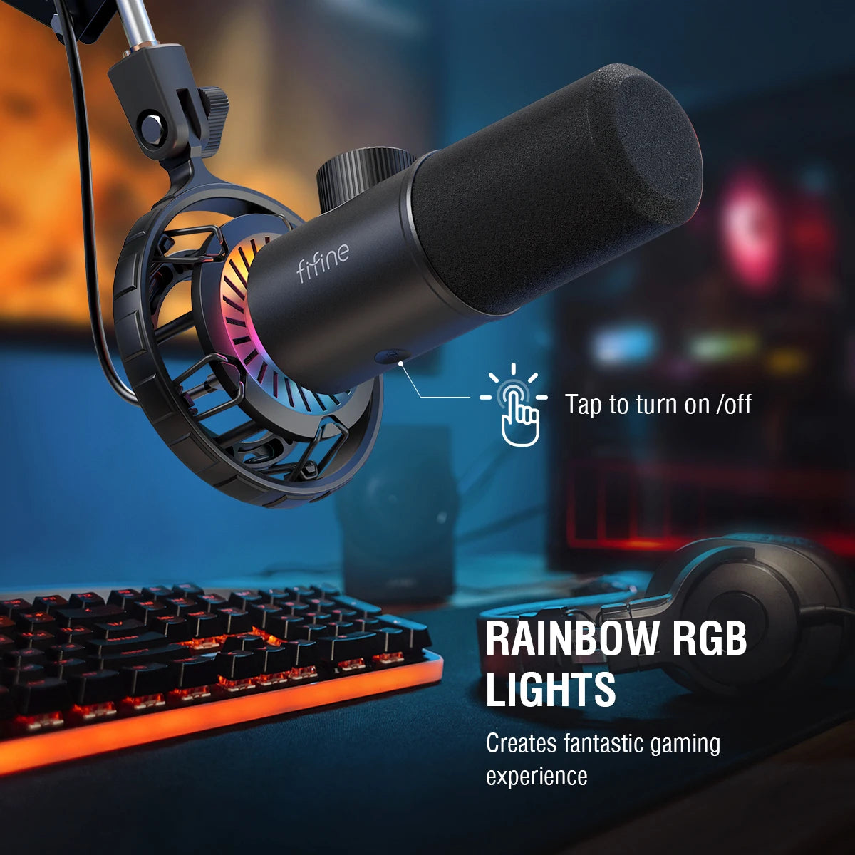 FIFINE K658 RGB USB dinamični mikrofon | Vrhunski mikrofon za igranje iger in pretakanje v živo