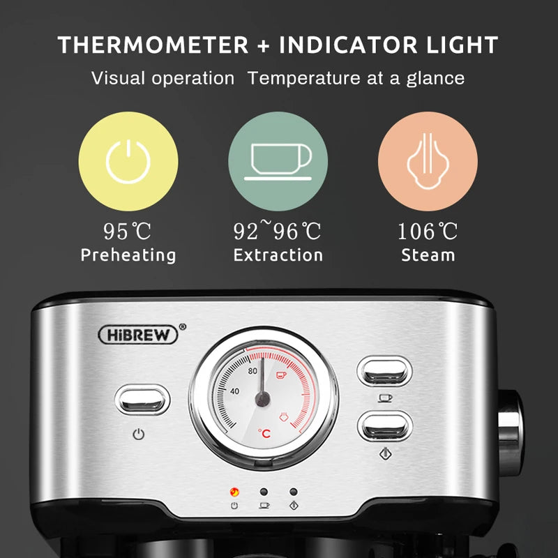 HiBREW H5 – Polavtomatski espresso kavni aparat s tlakom 20 barov | Kavni aparat iz nerjavečega jekla s prikazovalnikom temperature