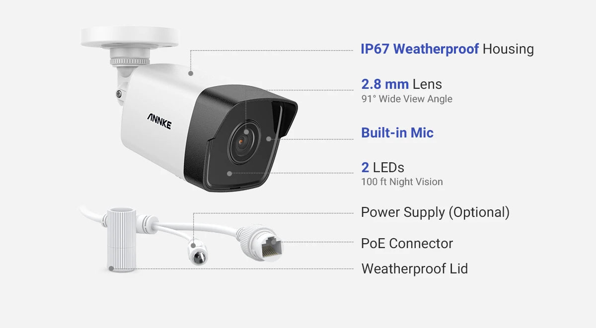 ANNKE H500 5MP PoE CCTV System | 16CH H.265+ NVR, 16× IP67 Cameras, Audio‑In