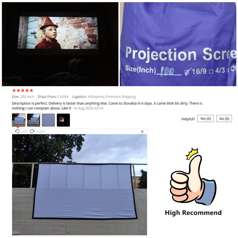 Izjemno veliko projekcijsko platno 180 200 250 300 palcev za projektorje BenQ Optoma Samsung, platno za projekcijo 3D 4K HD za domači kino