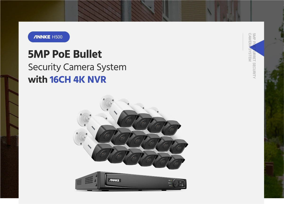 ANNKE H500 5MP PoE CCTV System | 16CH H.265+ NVR, 16× IP67 Cameras, Audio‑In
