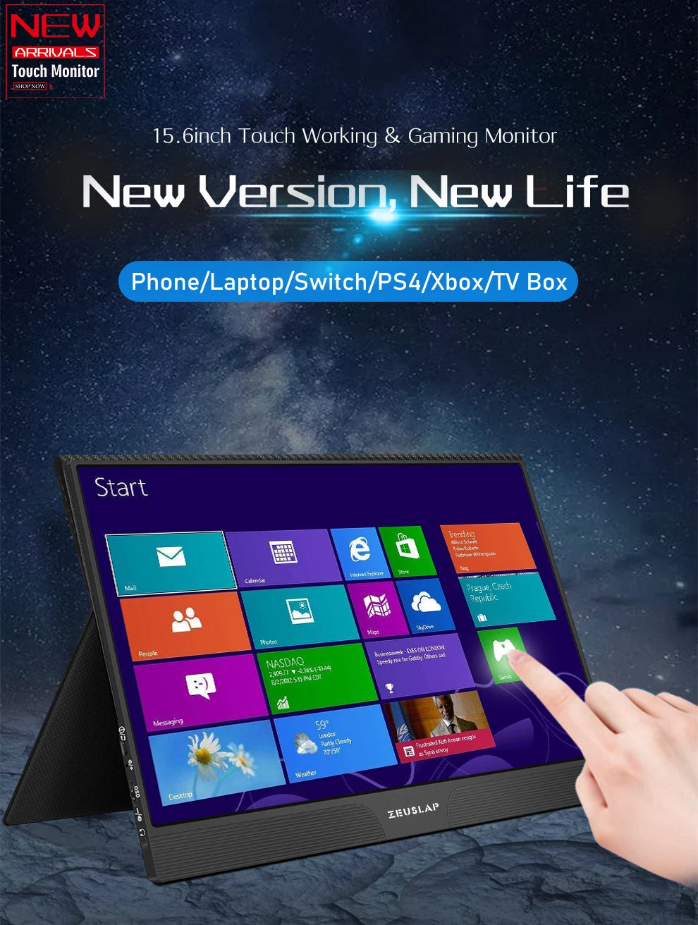 ZEUSLAP Z15ST 15,6" prenosni monitor na dotik | FHD 1080p, USB-C in HDMI, DeX/EMUI/TNT