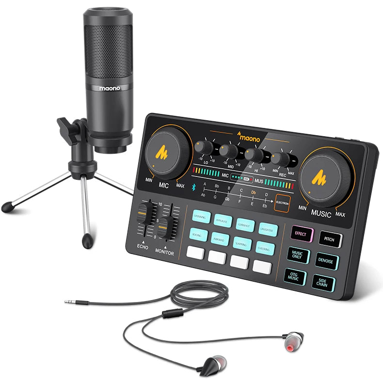 MaonoCaster AM200‑S1 – All‑in‑One Podcast Studio Audio Interface | Sound Card + Microphone Kit for Live Streaming, Recording, YouTube, PC & Phone