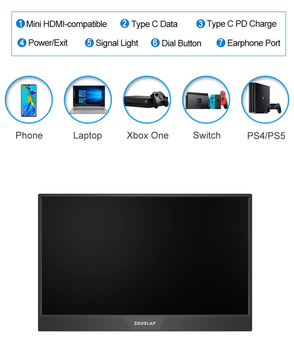 ZEUSLAP Z15ST 15,6" prenosni monitor na dotik | FHD 1080p, USB-C in HDMI, DeX/EMUI/TNT