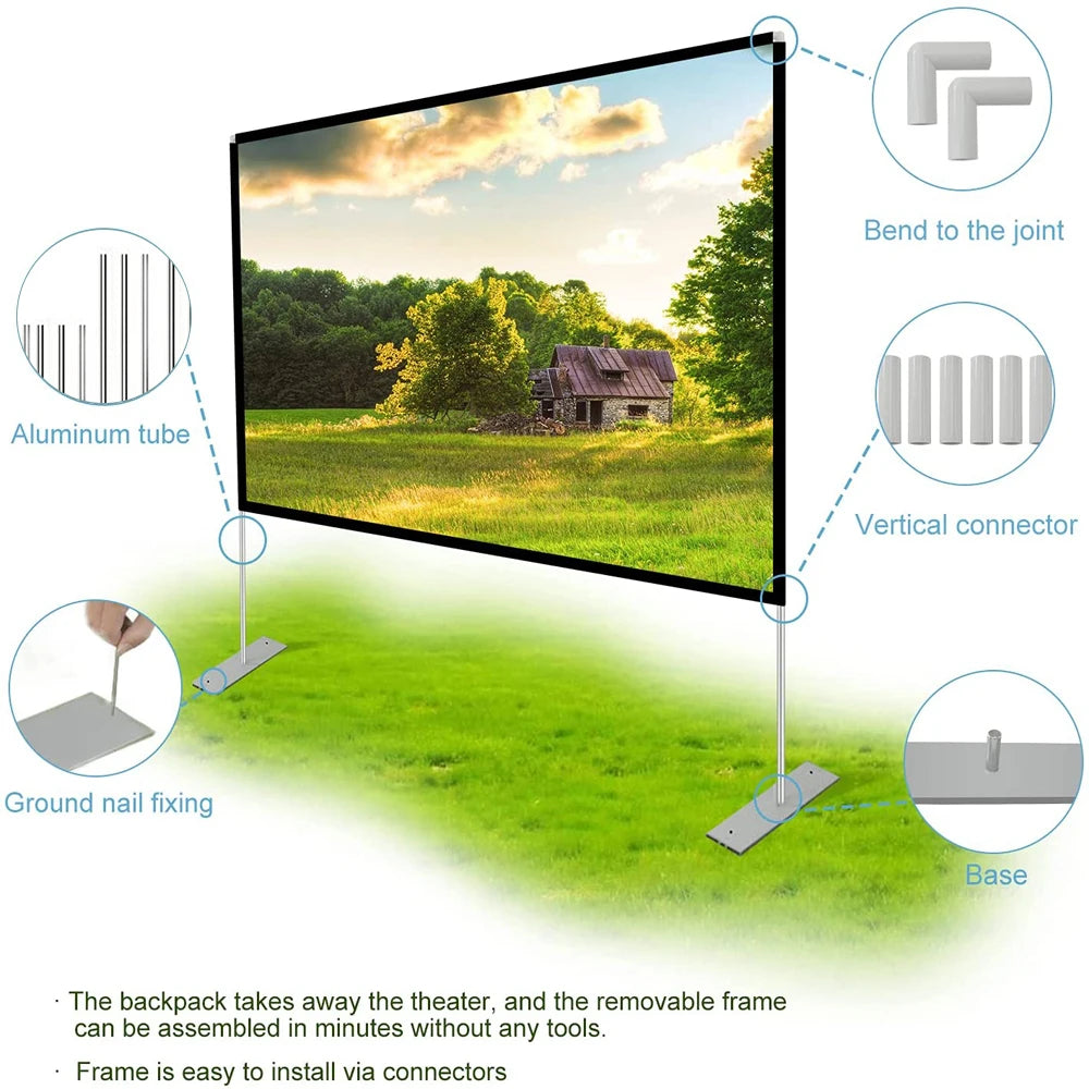 120-inch Premium Portable Projector Screen with Stand – 4K UHD, 3D Supported